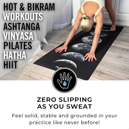 Plyopic All In One Yoga Mat | Luxury Sweat-Grip Mat/Towel Combo | Ideal for Yoga, Hot Yoga, Bikram, Pilates, Workout & Exercise | Eco-Friendly Natural Rubber - color: Moons