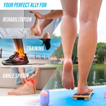 Ankle Balance Board for Ankle Mobility, Single Leg Balance Board, Foot Strengthener, Trainer for Plantar Fasciitis, Sprains, Posture Correction - Toe Spacers & Travel Bag Included