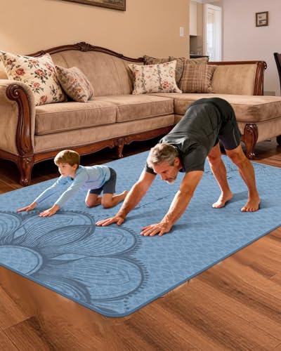 Large Yoga Mat (75.5"x47.6"x0.4"）Extra Wide & Thick 10mm | Non-Slip Exercise Mat, High-Density TPE Mat for Yoga Pilates & Home Gym Workouts - color: Blue-gray