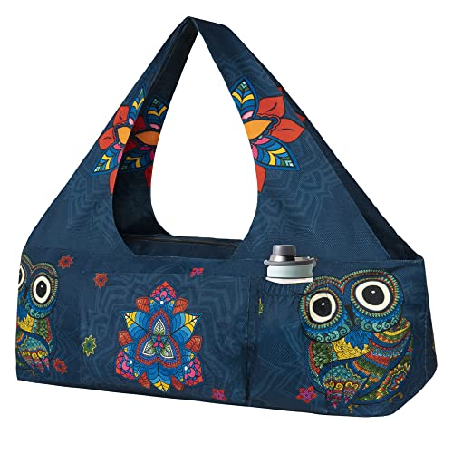 Yoga Mat Bag - Large Yoga Bag with Yoga Mat Strap, Zipper and Pockets - Yoga Bags and Carriers Fits All Your Stuff - Personalized Yoga Mat Bags for Women Fits Most Size Mats - color: Mandala Owl