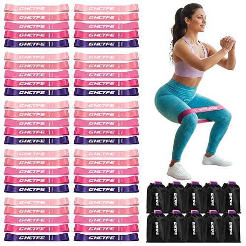 50PCS Resistance Bands Bulk Pack for Gym Studios, Trainers & Schools, 10 Mini Bands Sets, 5 Levels Color-Coded Durable Loop Exercise Bands for Pilates, Yoga, Rehab, Gift for Team Fitness - color: Pink