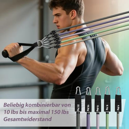WHATAFIT Resistance Bands with Handles, 5-Level Exercise Bands for Workout - color: Purple Grey