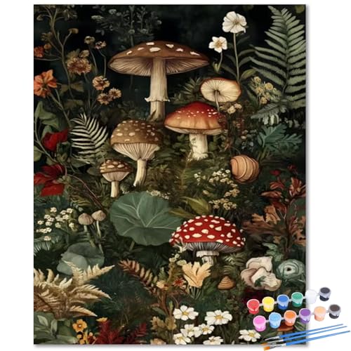 Mushroom Paint by Number, Paint by Numbers Kit for Adults Beginner 16x20 in | Painting by Numbers for Adults, Acrylic Oil Painting, DIY Crafts for Adults, Ideal Gifts for Home Wall Decor, Frameless - color: Mushroom