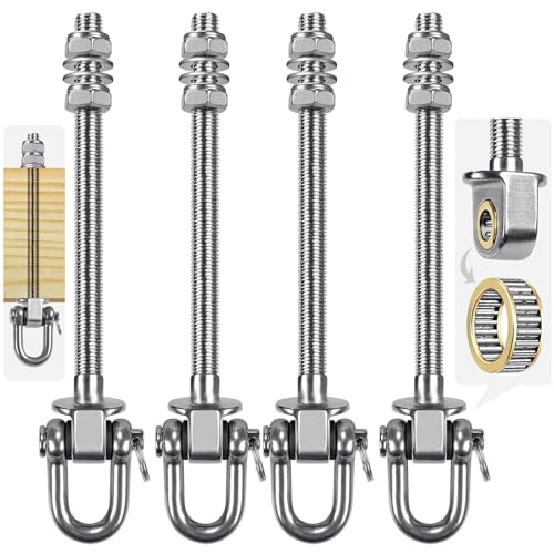 SELEWARE Heavy Duty Swing Hanger with Bearings, 4 Pack Porch Swing Hardware | 304 Stainless Steel, M10 x 9 Inch Bolts, Supports Up to 1800LB, Designed for Wood Beams, Steel Frames and Yoga Hammocks - color: D (9 Inch, 4 Pack)