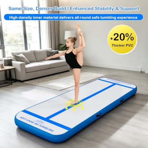 Inflatable Air Gymnastics Mat Training Mats with 2-in-1 Safety Guide Lines - color: Blue, size: 10ft*3.3ft*4inch