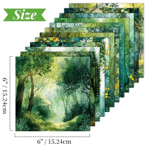 Forest Scrapbook Paper, 6x6 Inch 24 Sheets Green Pattern Paper (Forest A) | Single-Side Woods Patterned Craft Paper, Green Scrapbook Supplies for DIY Junk Journal, Album Decor or Cards Making - color: Forest A
