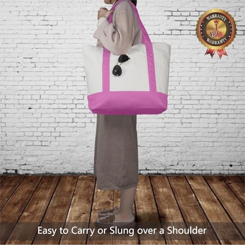 TOPDesign 1-Pack Canvas Tote Bag with an External Pocket, Reusable Grocery Shopping Bag, Top Zipper Closure, Daily Essentials (Light Purple/Natural) - color: Light Purple/Natural