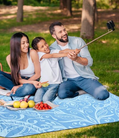 DEWUR Picnic Blankets 79"x79" Extra Large Outdoor Blanket Beach Blanket Waterproof SandProof Picnic Mat Washable Foldable Portable for Grass Lawn Beach Camping - color: Blue Leaves