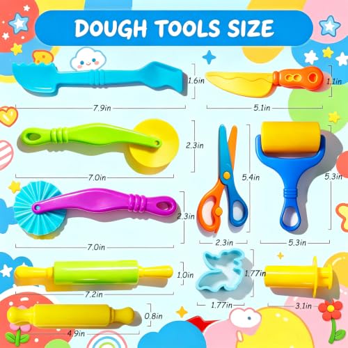 Dough Tools Sets for Kids Ages 3-8, 30 Pcs Playdough Tools Set Accessories Toys Includes Cutters Roller, Rolling Pins, Safety Scissors, Plastic Knife, Plastic Rollers - size: 30pcs