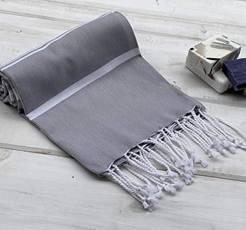 Beach Towel 100% Cotton Turkish Beach Towel Adult 38x70 Inch Pre-washed Absorbent Extra Large|Sand Free Quick Dry BathTowels|Lightweight Blanket|Travel Cruise Camping Spa Gym Towel|Gray Pinstripe - color: Rich Grey