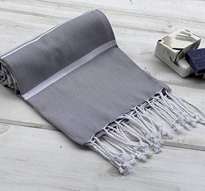 Beach Towel 100% Cotton Turkish Beach Towel Adult 38x70 Inch Pre-washed Absorbent Extra Large|Sand Free Quick Dry BathTowels|Lightweight Blanket|Travel Cruise Camping Spa Gym Towel|Gray Pinstripe - color: Rich Grey