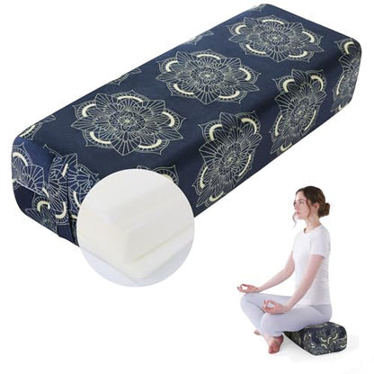 MABOZOO Yoga Bolster Pillow, Triple-Layer Sponge Rectangular Yoga Bolster with Carry Handle Meditation Pillow with Washable Cover for Restorative, Meditation - color: Blue Print