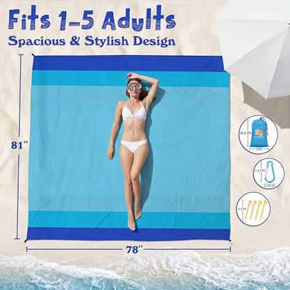 Aroveea Beach Blanket Waterproof Sandproof 78''X81''/10'X9' Oversized Mat - color: Blue, size: 78''x81''