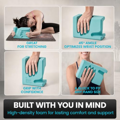 WRISTBuddy® Yoga Blocks 2 Pack, High Density Non-Slip, Hand-Shaped Design | 60% less wrist pressure —patented hand-shaped design eases wrist discomfort for yoga, Pilates, push-ups, planks & handstands. - color: Aqua