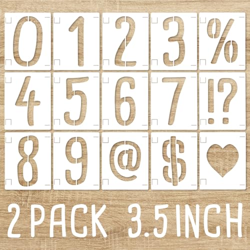 2 Pack 3.5 Inch Symbol and Numbers Stencils, Reusable Templates Interlocking 0-9 Address Number Stencil Kit for Painting Number on Mailbox, Wood, Wall, Trash, Patio, DIY Art Craft Projects - size: 3.5 inch
