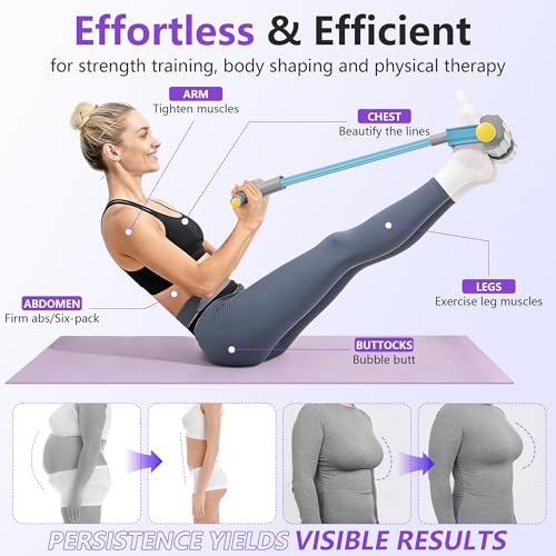 Pedal Resistance Band with Handle, 6-Tube Natural Rubber Exercise Bands - color: Gray & Blue