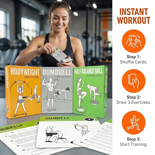Workout Cards Bodyweight & Dumbbell & Half-Balance Ball - 150 Large 5"x3.5" Exercise Cards with 36 Strength Moves, Home & Gym Fitness Cards for Men & Women, Beginner Fitness Guide - color: e. Green2