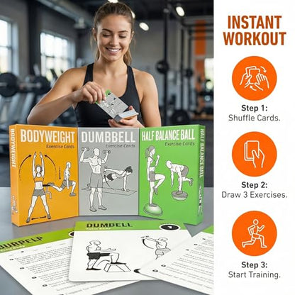 Workout Cards Bodyweight & Dumbbell & Half-Balance Ball - 150 Large 5"x3.5" Exercise Cards with 36 Strength Moves, Home & Gym Fitness Cards for Men & Women, Beginner Fitness Guide - color: e. Green2