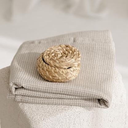 Linen Towel for Bathroom - 28x52-inch Waffle Weave Bath Towel - color: White Natural, size: Bath Towel