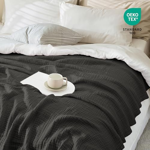 Carriediosa 100% Cotton Muslin Throw Blanket 66 x 90 Summer Gauze for Adult - color: Dark Gery, size: Twin XL