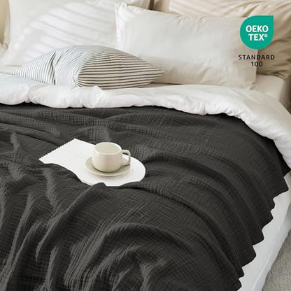 Carriediosa 100% Cotton Muslin Throw Blanket 66 x 90 Summer Gauze for Adult - color: Dark Gery, size: Twin XL