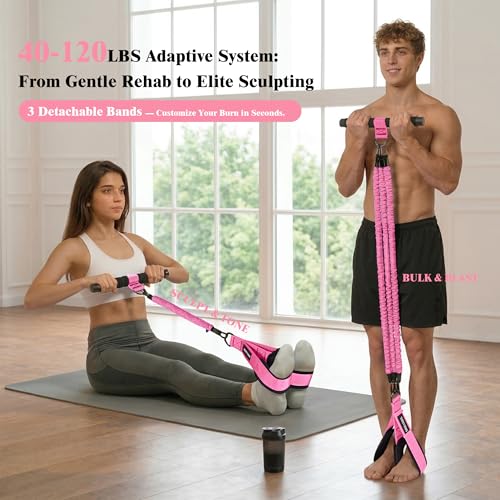 3-Tube Pedal Resistance Band w/Handles, 30/40LBS Sit Workout Gear | Home pedal puller for abs waist leg glutes core pilates training, portable gear for men women daily exercise - color: pink, size: 40lbs