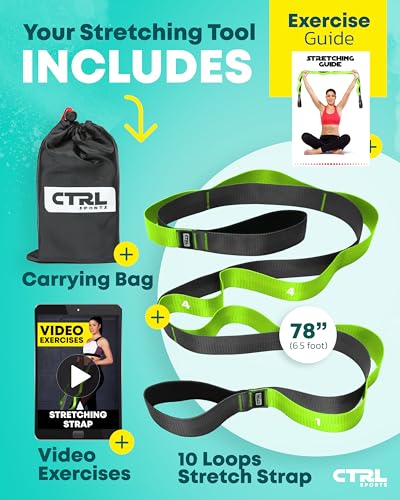 Stretching Strap with Loops, Non Elastic Stretch Band for Physical Therapy - color: Green
