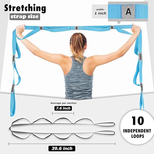 Stretching Strap Yoga Strap with 10 Loops, Non-Elastic Stretch Band for Physical Therapy, Flexibility, Exercise, Pilates, Dance & Gymnastics Workout - color: Blue