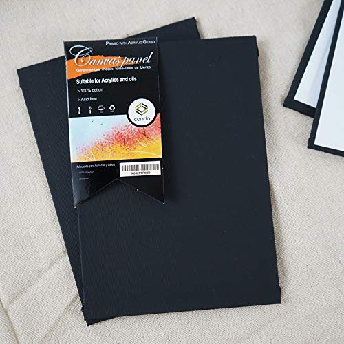CONDA Black Canvases for Painting 9x12 inch, Pack of 14, 100% Cotton Acid-Free, 8 oz Gesso-Primed, Canvas Panels, Art Boards for Oil & Acrylic Painting - size: 9"x12"