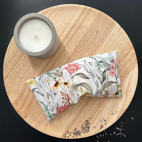 100% USA Handmade, Washable Cotton Eye Pillow 9", Moist Heat Eye Compress, Unscented Hot/Cold Therapy Pack (Stemmed Floral, Rice) - color: Stemmed Floral