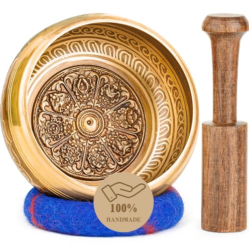 Hihealer Singing Bowl, Authentic Tibetan Sound Bowl for Yoga - color: Blue(om)