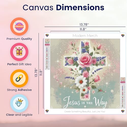 Modern Merch Jesus Diamond Art for Adults Flower Cross Christian 5D Diamond Painting Kit for Adults, DIY Jesus Wall Art Cross Stitch Kits Gem Art, Round Drill 12x12 Religious Gifts for Women - color: Cross Flower