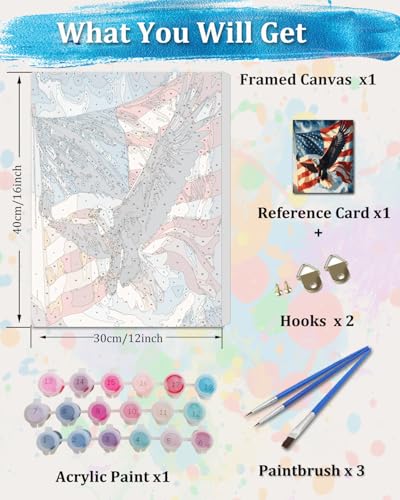 TOCARE Framed Paint by Numbers Kit for Adults, 12x16Inch American Eagle Paint by Numbers with Frame, Snow Mountains Adult Paint by Number Framed Canvas Wild Animal Lovers (Without Easel) - color: TC-F-209
