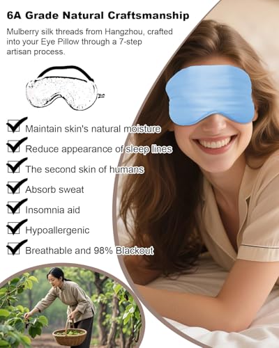 Sleep Mask 22 Momme Mulberry Silk, Luxury Thickening Eye Pillow for Optimal Eye Comfort (Blue)