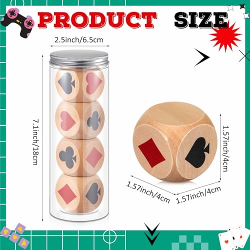 Seenelling 4 Pcs Wooden Marker Dice with Box for Euchre Game,Brown,1.57'' | Ace Indicator for Poker, Wooden Dice Cube with Clear Prints, Great Gift for Card Players, Storage Tube Included