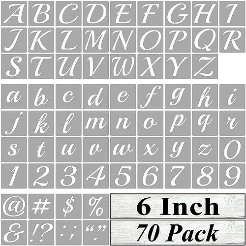 6 Inch Alphabet Letter Stencils for Painting - 70 Pack Letter and Number Stencil Templates with Signs for Painting on Wood, Reusable Cursive Letters Stencils for Chalkboard Wood Signs & Wall Art - size: 6 Inch