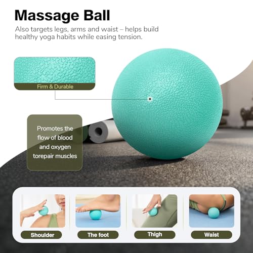 5 in 1 Foam Roller Set for Muscle Recovery & Deep Tissue Massage | Textured Grid Foam Roller with Massage Stick, Massage Ball, Resistance Band for Back Pain, Physical Therapy, Green - color: Green
