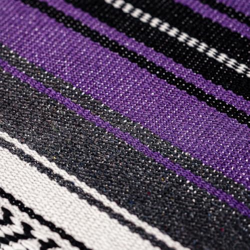 Mexican Blanket Throw with Tassels, 69 x 51 Inches Large Woven Serape Blanket, Boho Striped Picnic Yoga Beach Blanket, Soft Durable Tribal Falsa Blanket for Couch Outdoor Travel - Purple-Blue - color: Purple-blue