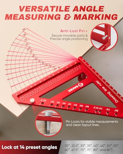 Saker 8.5Inch 3D Multi-Angle Measuring Square Ruler, Aluminum Alloy Carpenter Square,Precision Hole Scribing Ruler with Angle Pin for Woodworking, Engineering, and Construction Projects - size: 8.5inch