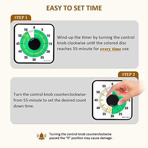 Secura 60-Minute Visual Countdown Timer, 7.5-Inch Oversize Classroom Visual Timer for Kids and Adults, Durable Mechanical Kitchen Timer Clock with Magnetic Backing (Green) - color: Green & Black