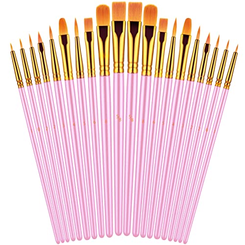 Artstorys Paint Brushes Set, 20 Pcs Acrylic Oil Watercolor Painting Brushes | Artist Paintbrushes (Nylon Hair Wood Handles) for Adult Drawing, Great for Face, Rock & Canvas, Arts Craft Supplies, Pink - color: Pink