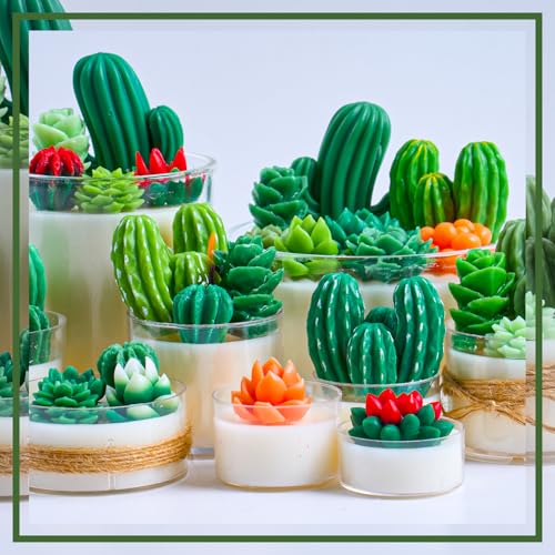 Succulent Candle Mold Set with 9-Cavity & 3D Cactus Silicone Molds for DIY | DIY Silicone Mold Kit for Resin Casting, Candles, Soap & Wax Crafts, Perfect for Home Decor and Handmade Gifts