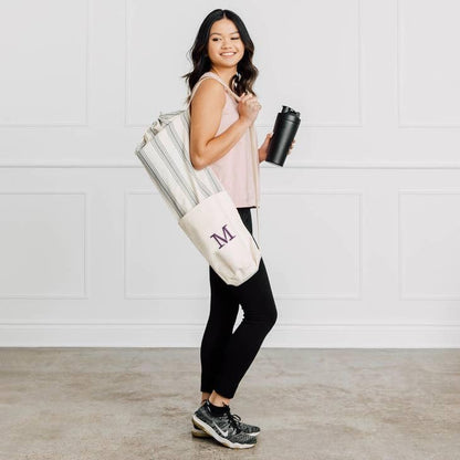 WEDDINGSTAR Custom Embroidered Drawstring Yoga Mat Carrier Bag - Gray Striped