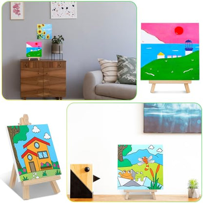 Tenceur 48 Pcs Kids Paint Party Favors Sets with 12 Pcs Animals Pre Drawn Canvas Panel and Wooden Easel Set Paint Pots and Brushes 12 Mini Apron and Tote Bag for Kids Girls Student Boys - style: Animal