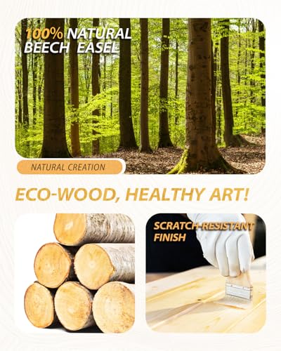 Painting Easel Stand with Storage Tray, 57"-72" Height Adjustable Art Easel | Non-foldable beech wood easel, H-frame artist easel stand for painting, Wooden floor easel holds canvas up to 36" - color: Walnut