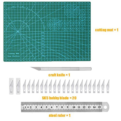Self Healing Sewing Mat, Exacto Knife Precision Carving Craft Hobby Knife Kit for DIY Art Work Cutting, Hobby, Stencil, Scrapbooking-A4(9"x12") - color: Green