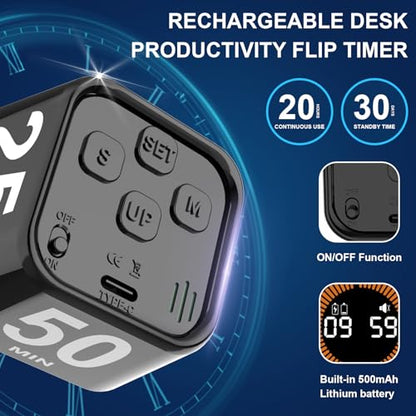 Rotating Cube Visual Countdown Timer 5, 25, 10, 50 Min Preset+Custom Mode - color: Black