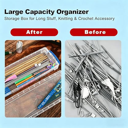 15″ Knitting Needle Case Organizer, Crochet Hook Case with Lid,Storage Box | Up to 38cm, for Long Stuff Storage, Knitting & Crochet Accessory, Paint Brush, Skewer Organizer