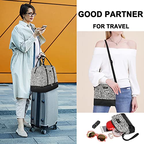 IBFUN Weekender Bags for Women, 21" Weekender Travel Bag, Travel Duffle Bag with Shoe Compartment Carry on Overnight Duffel Bag for Weekend Travel Business Trip, 3PCS - color: B2-Canvas-Leopard