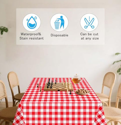 HEIPINIUYE 2 Pack Red Gingham Tablecloth Disposable 54 x 108 Inch Red and White Plaid Plastic Table Cloth Disposable Rectangle Table Cover for Party Birthday Picnic Checkered Tablecloths - color: Red Gingham Tablecloth, size: 2 Pack